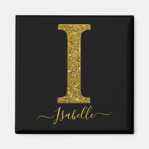 Letter I Gold Glitzer Magnet