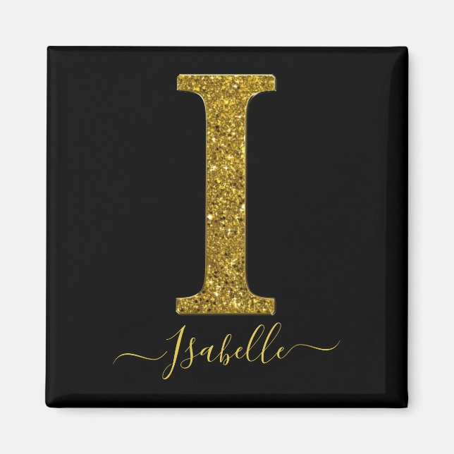 Letter I Gold Glitzer Magnet (Vorne)