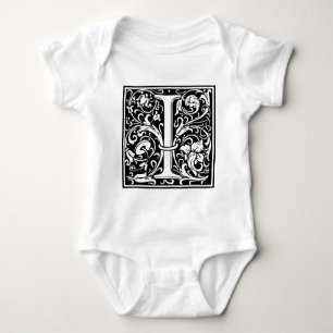 Letter I Medival Monogram Art Nouveau Baby Strampler