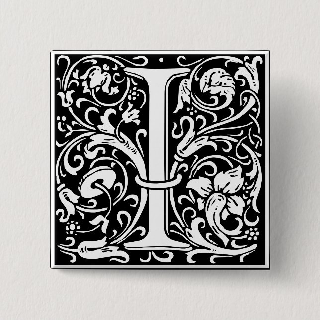 Letter I Medival Monogram Art Nouveau Button (Vorderseite)