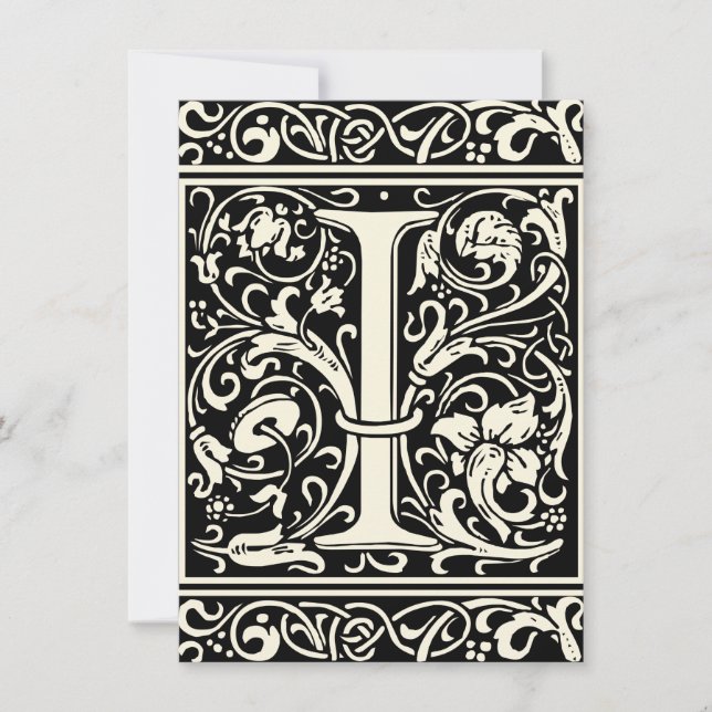 Letter I Medival Monogram Art Nouveau Einladung (Vorderseite)