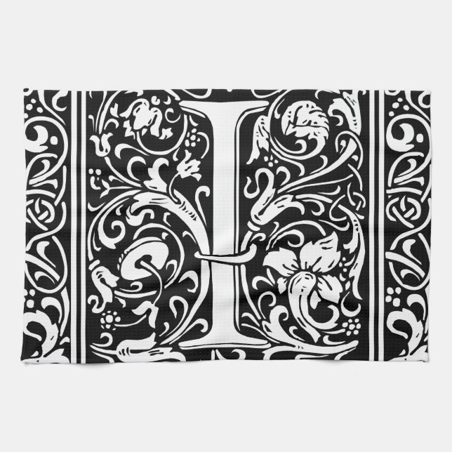 Letter I Medival Monogram Art Nouveau Geschirrtuch (Horizontal)