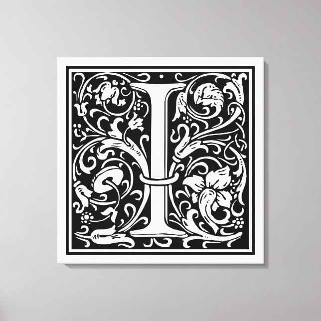 Letter I Medival Monogram Art Nouveau Leinwanddruck (Vorderseite)