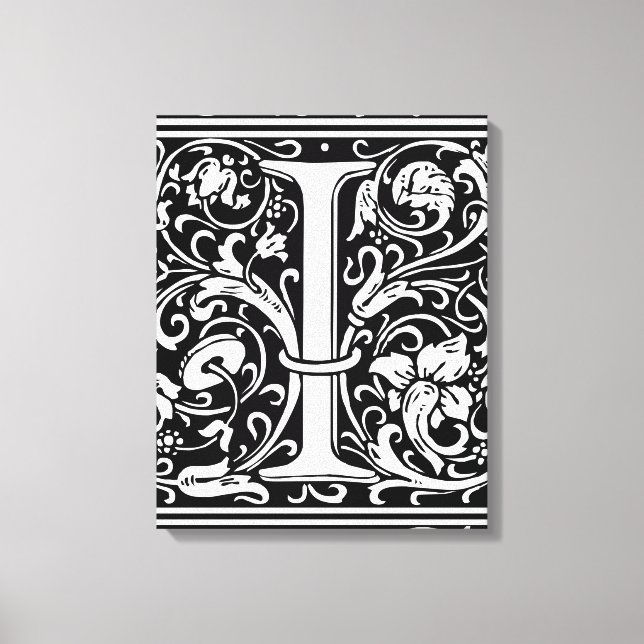 Letter I Medival Monogram Art Nouveau Leinwanddruck (Vorderseite)