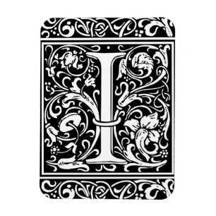 Letter I Medival Monogram Art Nouveau Magnet