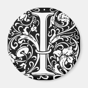 Letter I Medival Monogram Art Nouveau Magnet
