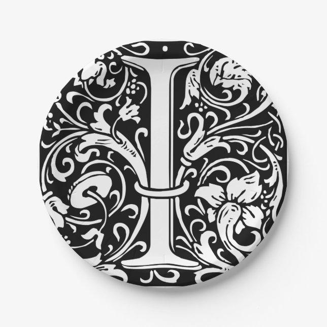 Letter I Medival Monogram Art Nouveau Pappteller (Vorderseite)
