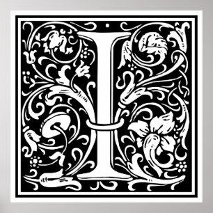 Letter I Medival Monogram Art Nouveau Poster