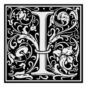 Letter I Medival Monogram Art Nouveau Poster