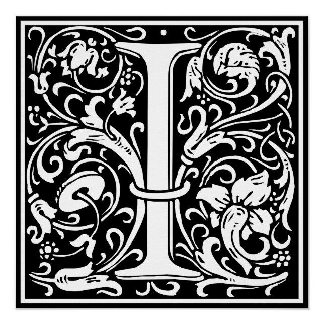 Letter I Medival Monogram Art Nouveau Poster (Vorderseite)