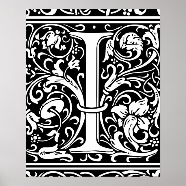 Letter I Medival Monogram Art Nouveau Poster (Vorne)