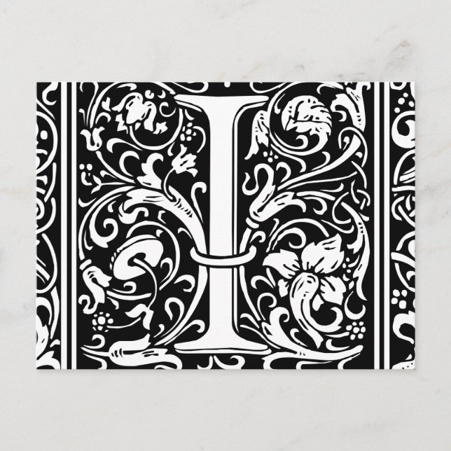 Letter I Medival Monogram Art Nouveau Postkarte (Vorderseite)