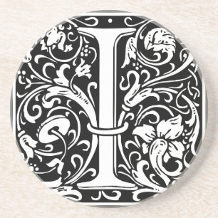 Letter I Medival Monogram Art Nouveau Sandstein Untersetzer