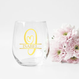 Letter I Monogram Bridesmaid Gift, Modernes Elegan Weinglas Ohne Stiel