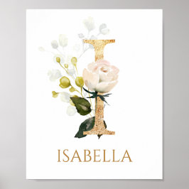 Letter I Monogram white creme Rose Kinderzimmer Po Poster