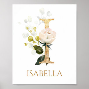 Letter I Monogram white creme Rose Kinderzimmer Po Poster