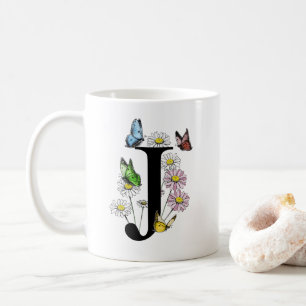 Letter J Botanic Watercolor Butterfly Monogram Kaffeetasse
