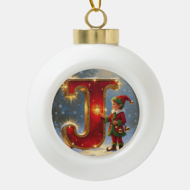 Letter J Christmas Jingle Personalized Initial Keramik Kugel-Ornament (Vorderseite)