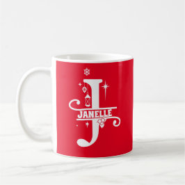 Letter J Christmas Monogram Initial Name Red Kaffeetasse