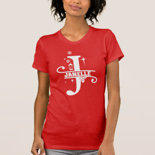 Letter J Christmas Monogram Initial Name Red T-Shirt