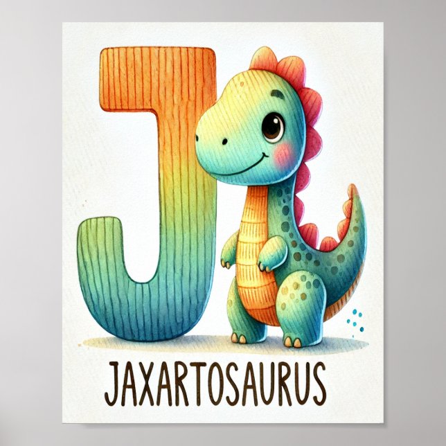 Letter J, Dinosaur Alphabet Watercolor Poster (Vorne)