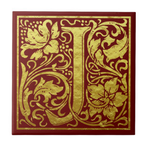 Letter J First Letter Imitats Gold Red Fliese