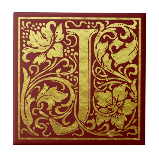 Letter J First Letter Imitats Gold Red Fliese (Vorderseite)