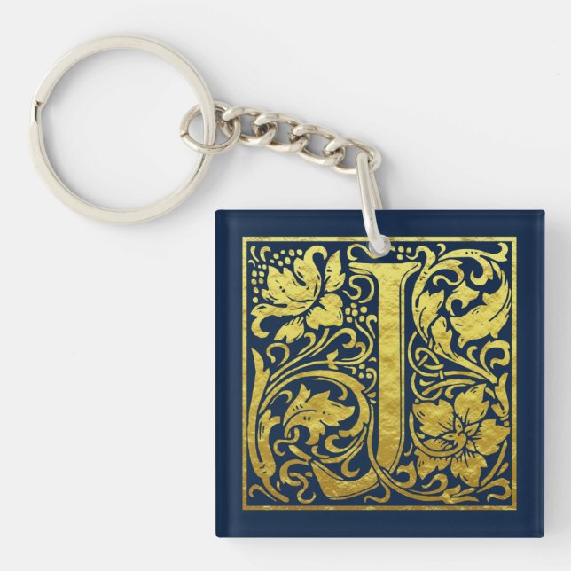 Letter J First Letter Imitats Gold und Midnight Bl Schlüsselanhänger (Vorderseite)