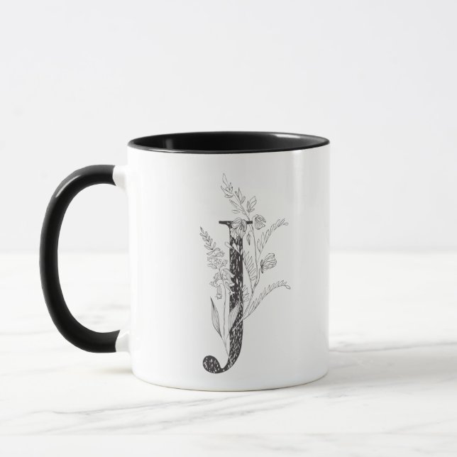 Letter J Floral Mit Monogramm Black and White Tass Tasse (Links)