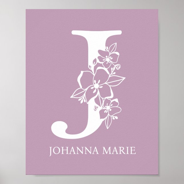 Letter J Floral Monogram Name Kinderzimmer Modern Poster (Vorne)