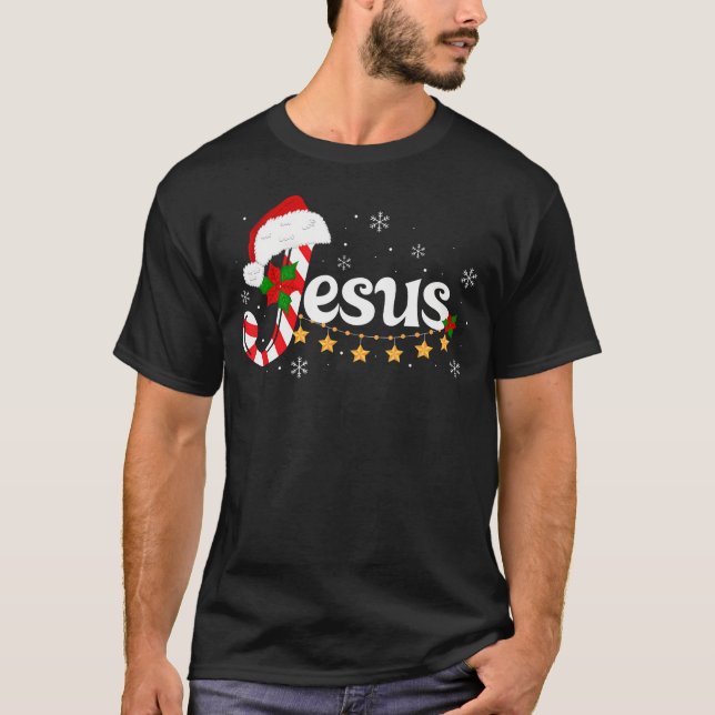 Letter J For Jesus Christian Candy Cane Santa Hat  T-Shirt (Vorderseite)