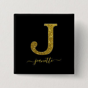 Letter J Glitzer Button