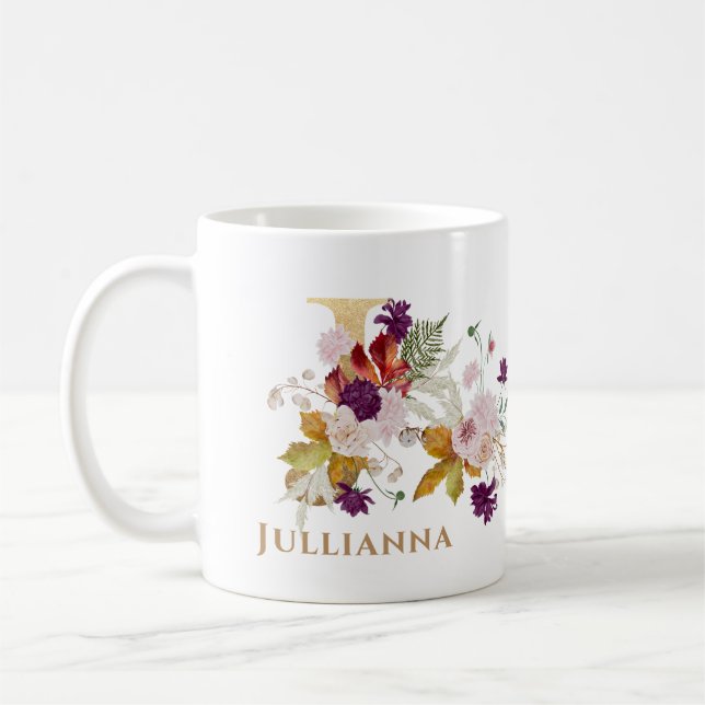 Letter J - Gold Floral Name Schwesterkollege Freun Kaffeetasse (Links)