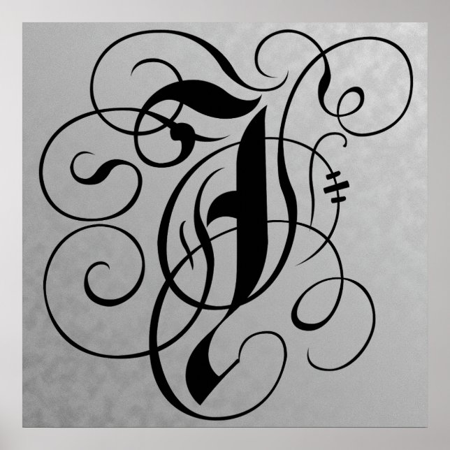 Letter J, Gothic Monogram Black Poster (Vorne)