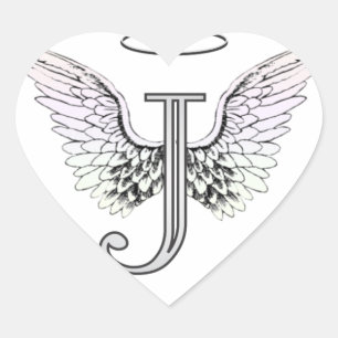 Letter J Initial Monogram mit Angel Wings & Halo Herz-Aufkleber