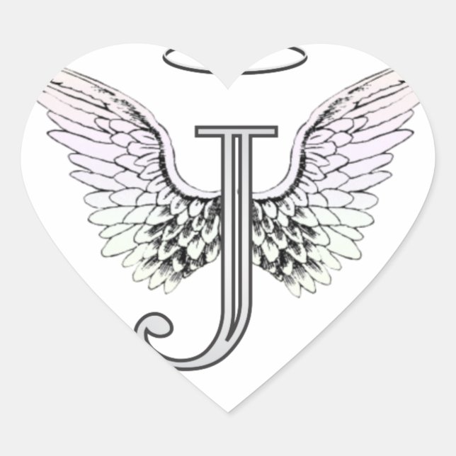 Letter J Initial Monogram mit Angel Wings & Halo Herz-Aufkleber (Vorderseite)