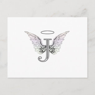 Letter J Initial Monogram mit Angel Wings & Halo Postkarte