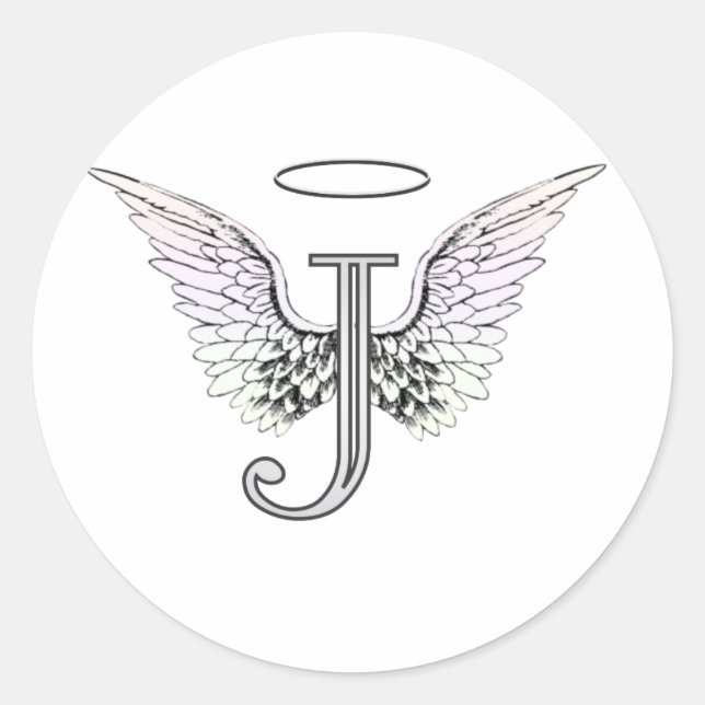 Letter J Initial Monogram mit Angel Wings & Halo Runder Aufkleber (Vorderseite)