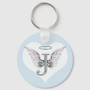 Letter J Initial Monogram mit Angel Wings & Halo Schlüsselanhänger