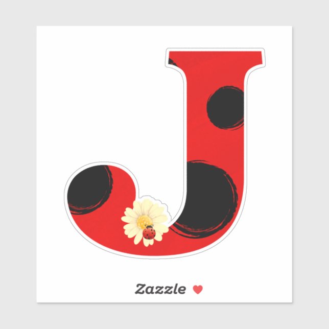 Letter J Ladybug Print mit Ladybug und Blume Aufkleber (Blatt)
