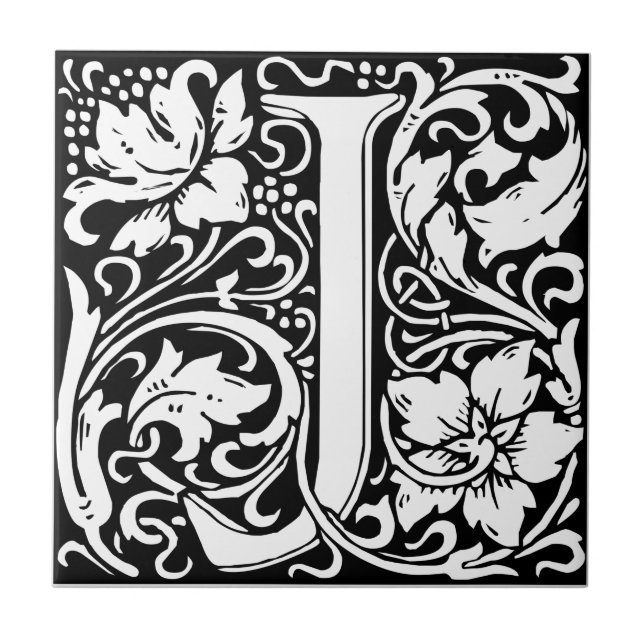 Letter J Medieval Monogram Art Nouveau Fliese (Vorderseite)