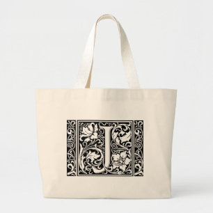 Letter J Medieval Monogram Art Nouveau Jumbo Stoffbeutel