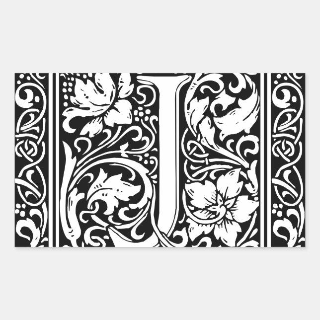 Letter J Medieval Monogram Art Nouveau Rechteckiger Aufkleber (Vorderseite)