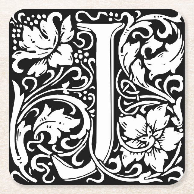 Letter J Medieval Monogram Art Nouveau Rechteckiger Pappuntersetzer (Vorderseite)
