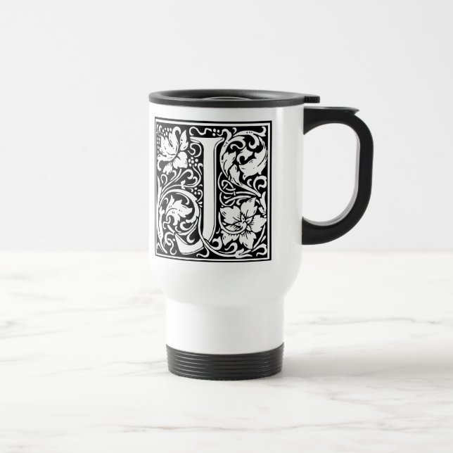 Letter J Medieval Monogram Art Nouveau Reisebecher (Rechts)
