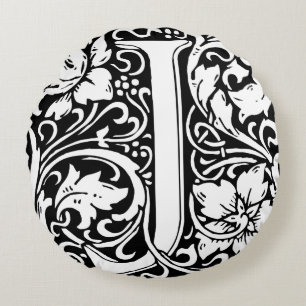 Letter J Medieval Monogram Art Nouveau Rundes Kissen