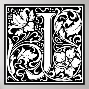 Letter J Medieval Monogram Vintag Initial Poster