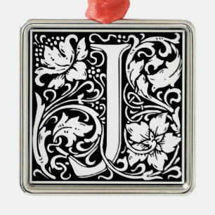 Letter J Medieval Monogram Vintag Initial Silbernes Ornament