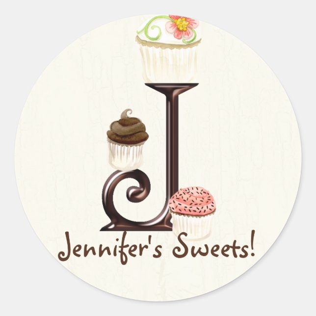 Letter J Monogram Cupcake Logo Business Stickers (Vorderseite)