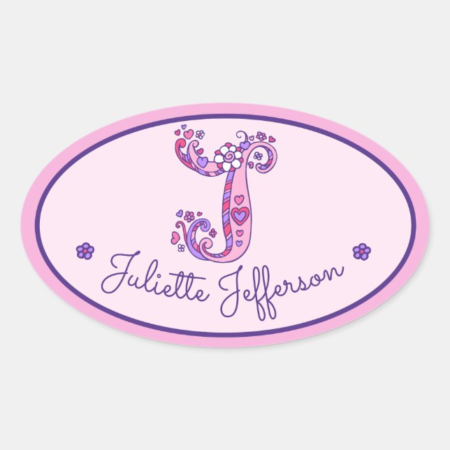 Letter J Monogram Custom Girls Name Rosa Aufkleber (Vorderseite)